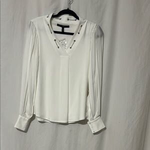 White House Black Market White Blouse with Silver Details